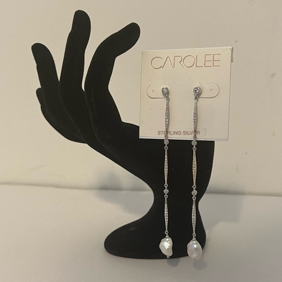 Carolee River Freshwater Pearl Linear Cubic Zirconia Drop Earrings NEW - Picture 3 of 7